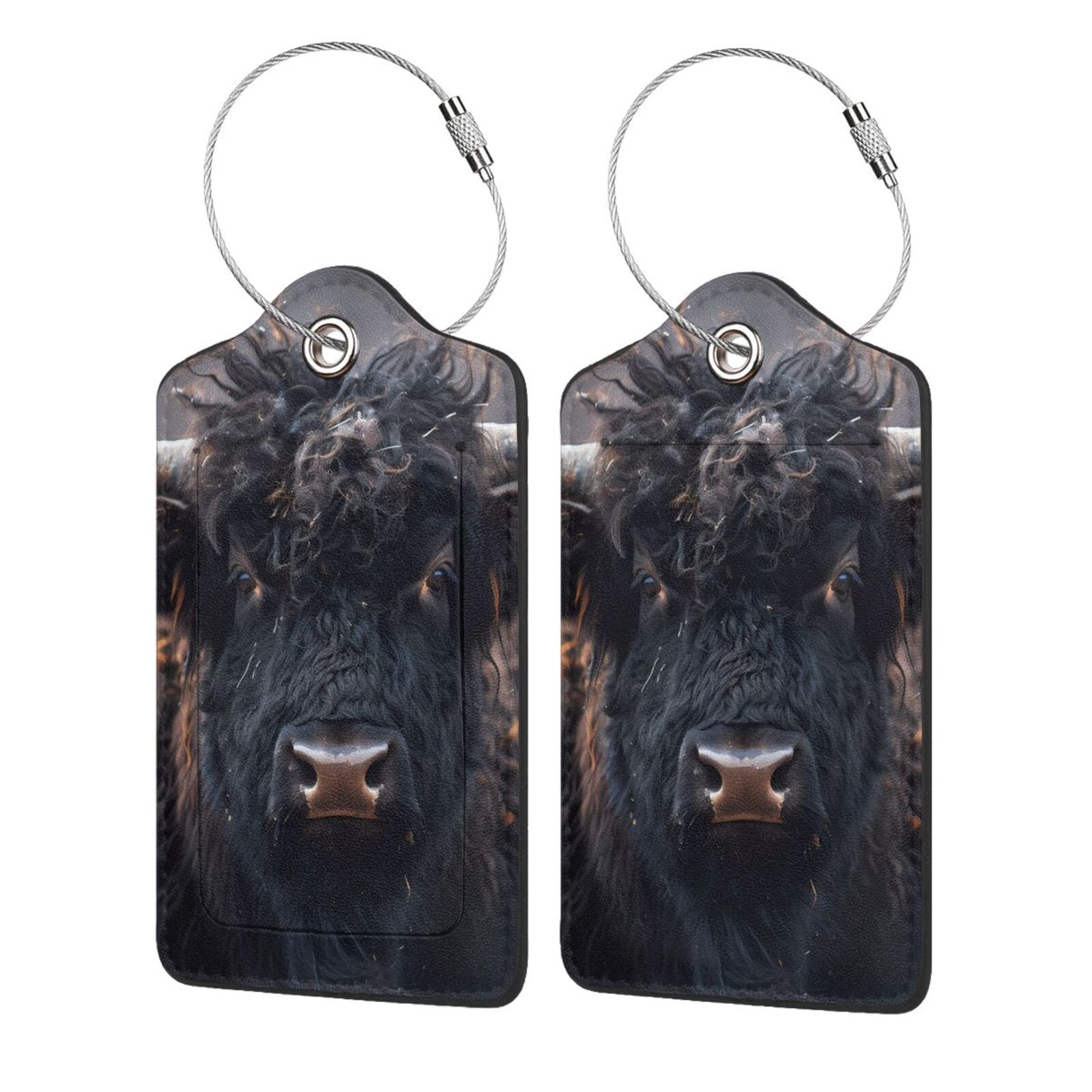 Cauagu Majestic Black Yak Print Luggage Tags,Leather Luggage Tags for