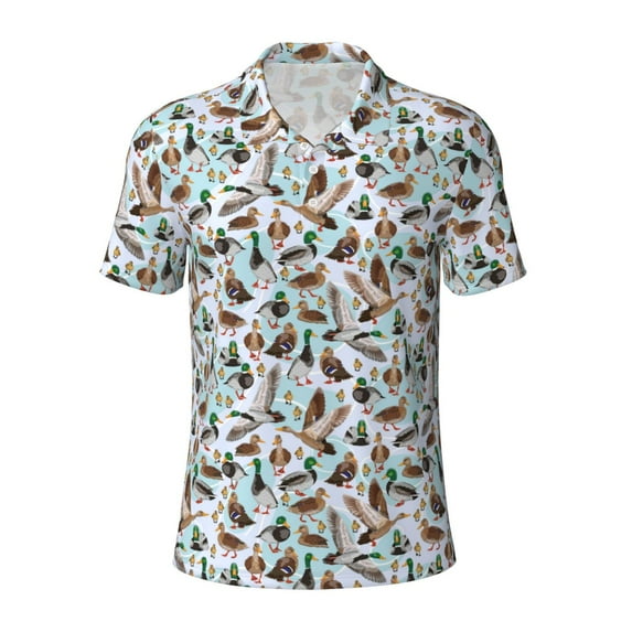 Cauagu Mallard Ducks Wild Birds1 Print Men's Polo Shirts, Short-Sleeve Polo Shirts for Men Performance Golf Shirt Athletic Casual Collared T-Shirt-3X-Large