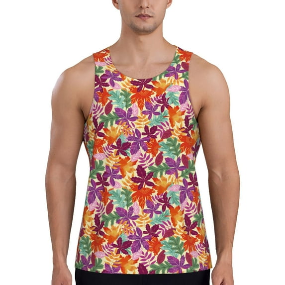 Cauagu Maple Leaves Print Men's Sleeveless Muscle Shirts,Tank Tops Quick Dry Workout Tank Top Gym Muscle Tee Fitness Bodybuilding T Shirt for Men-Large