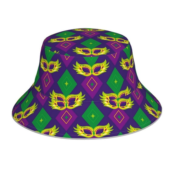 Cauagu Mardi Gras Carnival3 for Unisex Bucket Hat,Outdoor Summer Beach Fishing Sun Hat Hot Summer Reflective Bucket Hat Fun Outdoor Vacation Hat for Men and Women