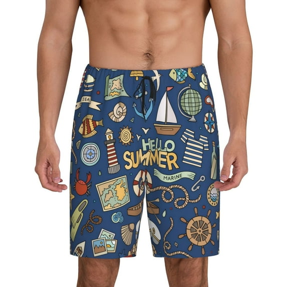 Cauagu Marine Nautical Print Pajama Bottoms for Men Sleep Pajama Shorts Elastic Waistband Sleep Pajama Short Men's PJ Shorts -X-Large
