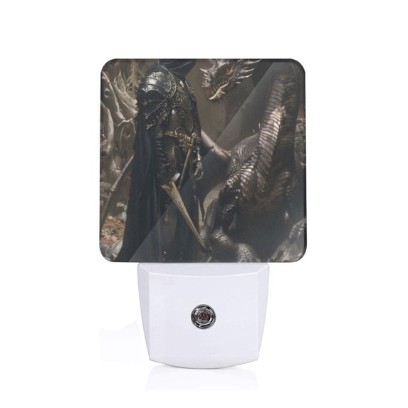 Cauagu Medieval Knight And Dragon Print LED Nightlight,0.5W Night Lights Plug into Wall 1 Pack with Dusk-to-Dawn Light Sensor Soft Glow Lamp for Bathroom Adult Hallway-UK