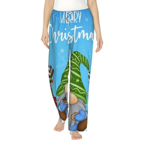Cauagu Merry Christmas Gnome Pajama Pants for Women Loose Fit Wide Leg Trouser Pants Casual Elastic Waist Drawstring Lounge Pants