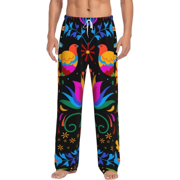 Cauagu Mexican Flower Traditional1 Mens Pajama Pants Sleep & Lounge Pants,PJ Bottoms with Pockets-Small