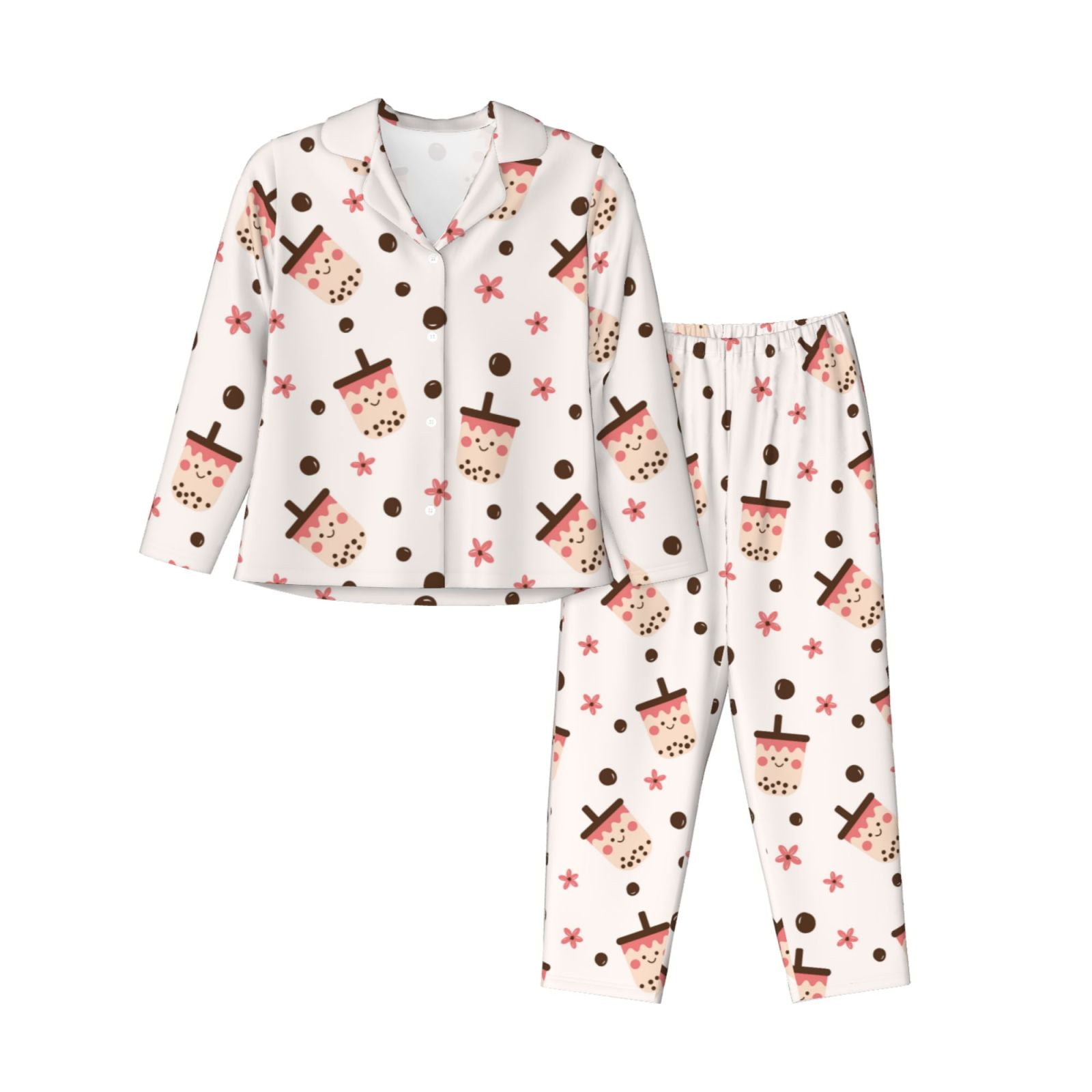 Womens Short Sleeve Pajama Set Button Down Cotton Sleepwear Set Lapel