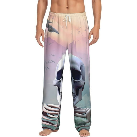Cauagu Mist Sunflower Skull Mens Pajama Pants Sleep & Lounge Pants,PJ Bottoms with Pockets-XX-Large