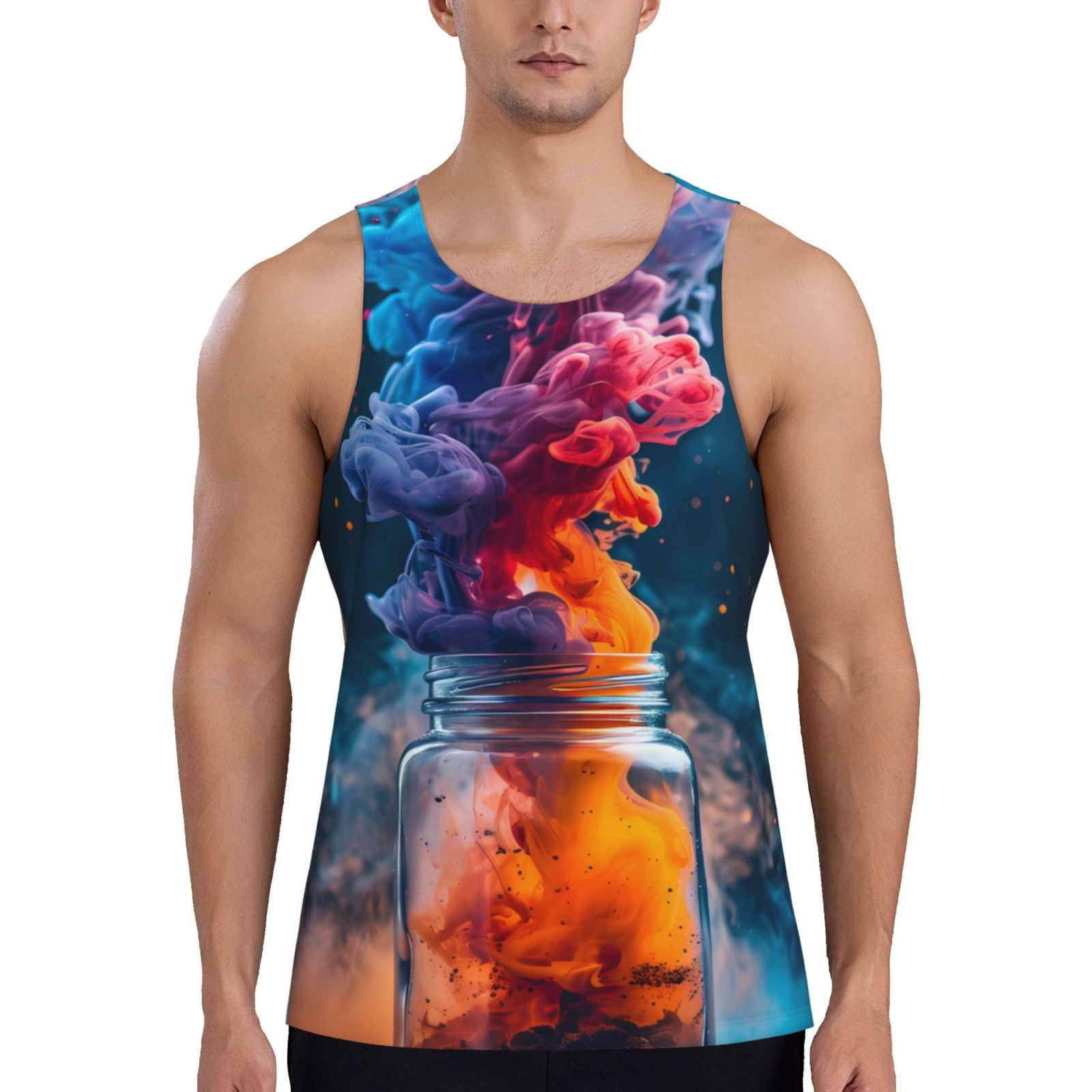 Men's All-Over Print Athletic T-Shirt Power Stripes Cerulean Blue/Mango Tango Orange