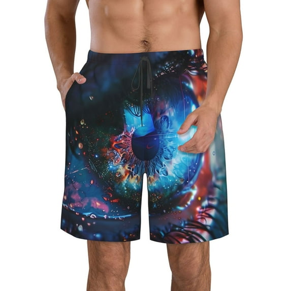 Cauagu Modern Colorful Eyes Print Men's Swim Trunks,Hawaiian Bathing Suit Swimsuits Beach Shorts with Pockets for Men Quick Dry Swimming Board Shorts-Medium
