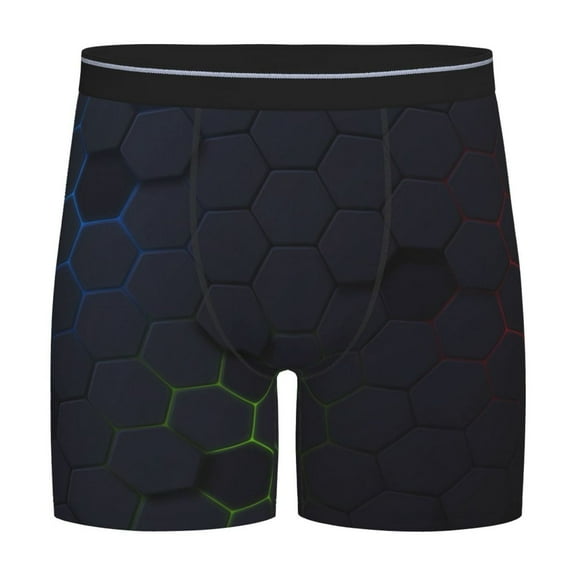 Cauagu Modern Hexagonal Neon Grid Print Men's Boxer Briefs, Funny & Cute Underwear Elastic Waistband Briefs Ideal Gift for Men,1-Pack