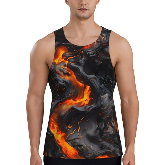 Cauagu Molten Lava Abstract Flow Print Men's Sleeveless Muscle Shirts,Tank Tops Quick Dry Workout Tank Top Gym Muscle Tee Fitness Bodybuilding T Shirt for Men-Medium