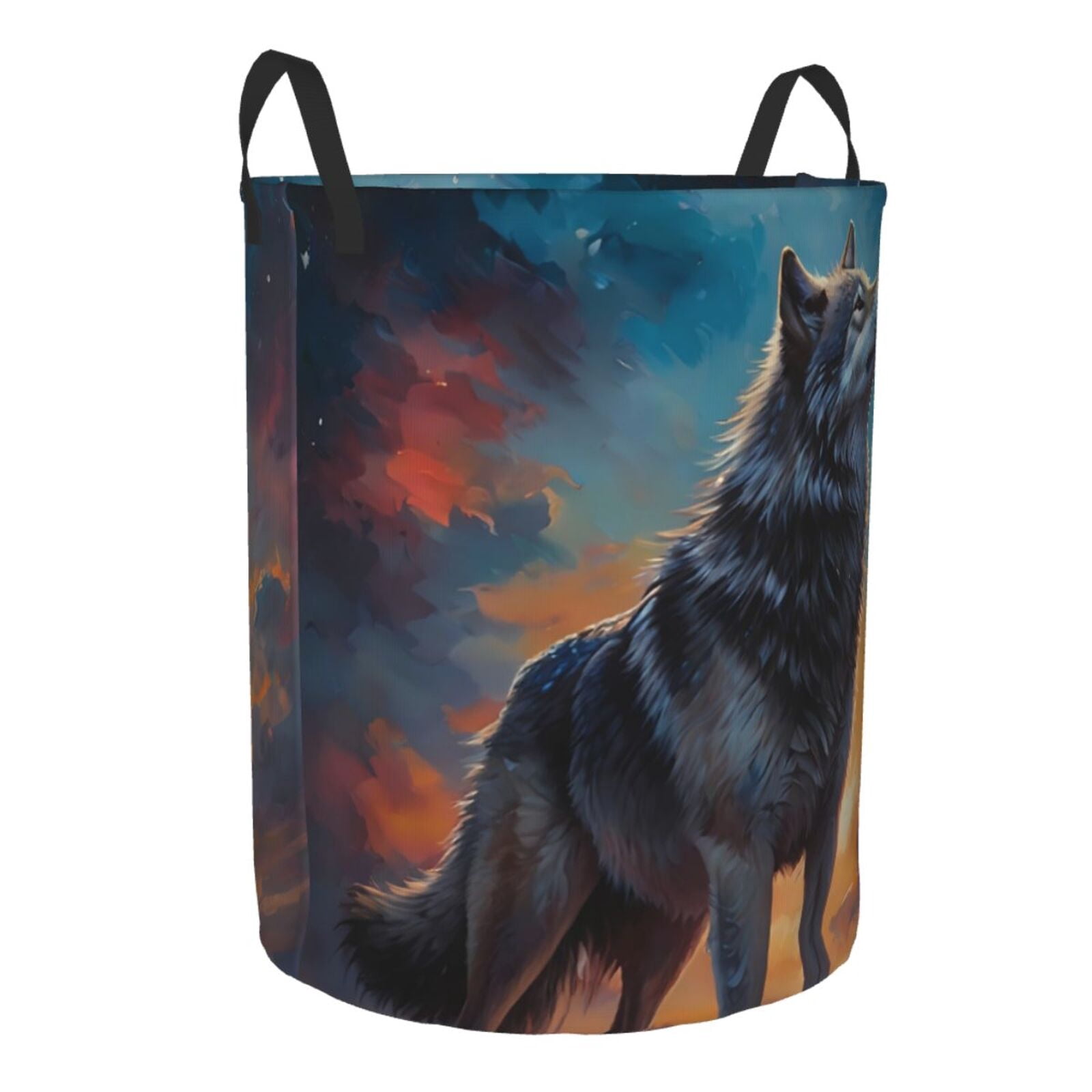 Tribal Night Wolf Quilted Laundry Basket NCU0NTD969