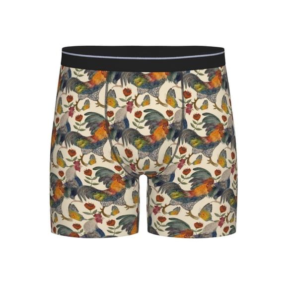 Cauagu Multi-Colored Roosters Print Men's Boxer Briefs, Funny & Cute Underwear Elastic Waistband Briefs Ideal Gift for Men,1-Pack