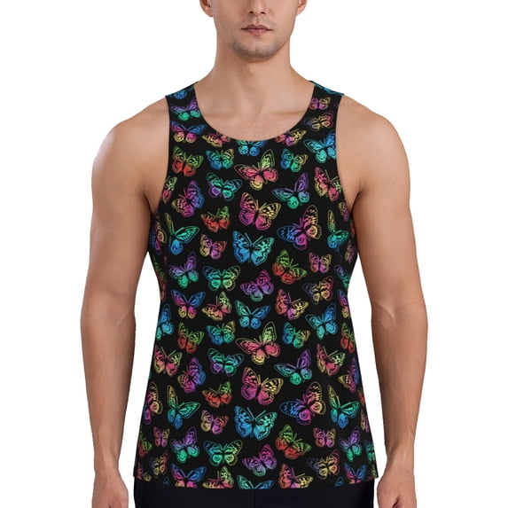Cauagu Multicolored Butterflies Print Men's Sleeveless Muscle Shirts,Tank Tops Quick Dry Workout Tank Top Gym Muscle Tee Fitness Bodybuilding T Shirt for Men-Small