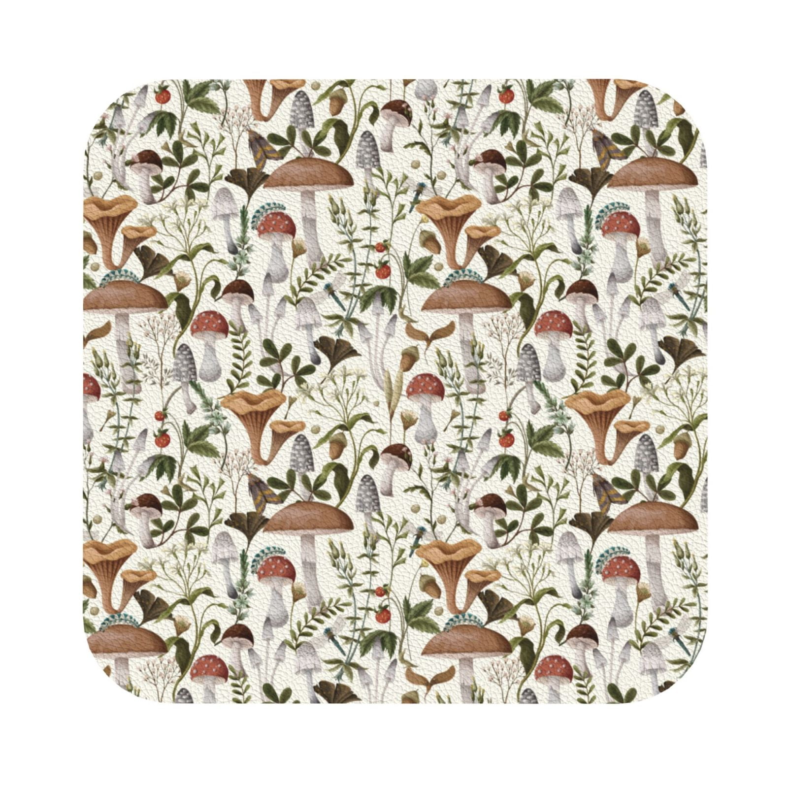 Cauagu Mushroom Garnish for Round Coaster,Drink Coasters Set of 4