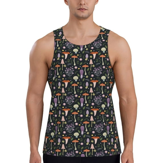 Cauagu Mushroom Print Men's Sleeveless Muscle Shirts,Tank Tops Quick Dry Workout Tank Top Gym Muscle Tee Fitness Bodybuilding T Shirt for Men-XX-Large