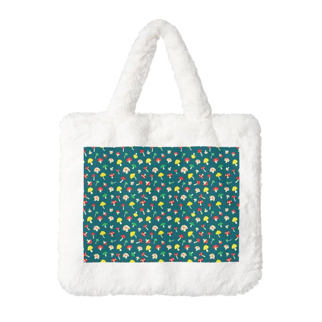Cauagu Mushrooms Pattern Women's Plush Tote Bag,Soft Underarm Bag