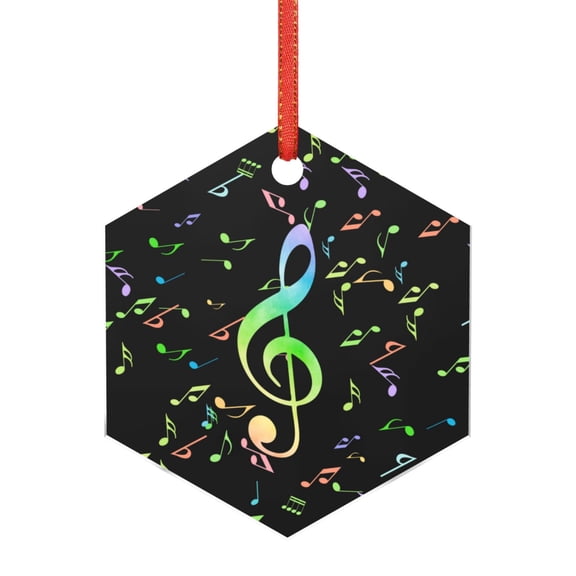 Cauagu Music Notes Pattern Acrylic Christmas Pendant,1-Pack Christmas Ornaments Xmas Tree Decor Christmas Décor with Ribbon Cute Tree Hanging for Party Favors-Hexagon