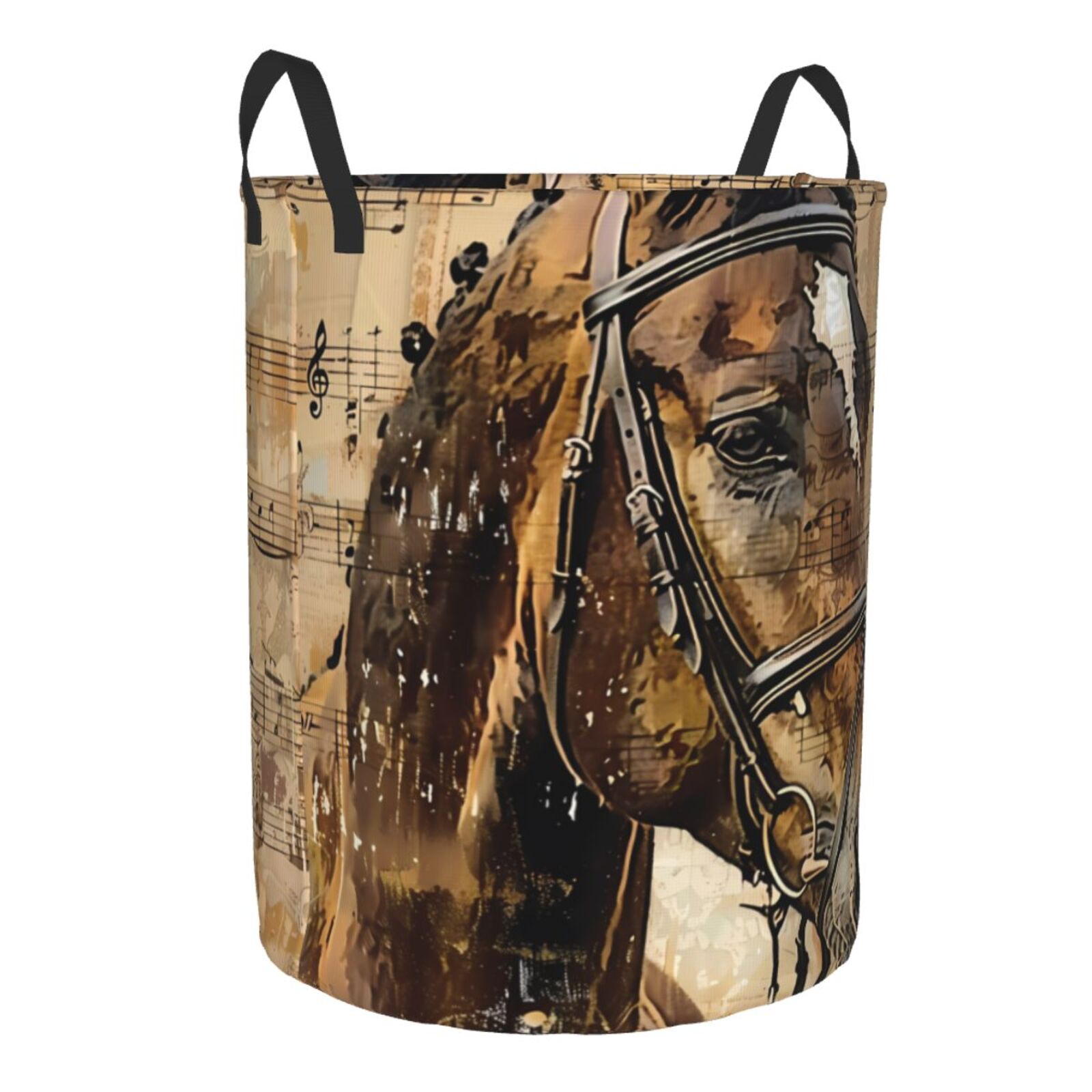 Cauagu Musical Horse Vintage Collage for Laundry Basket,Collapsible