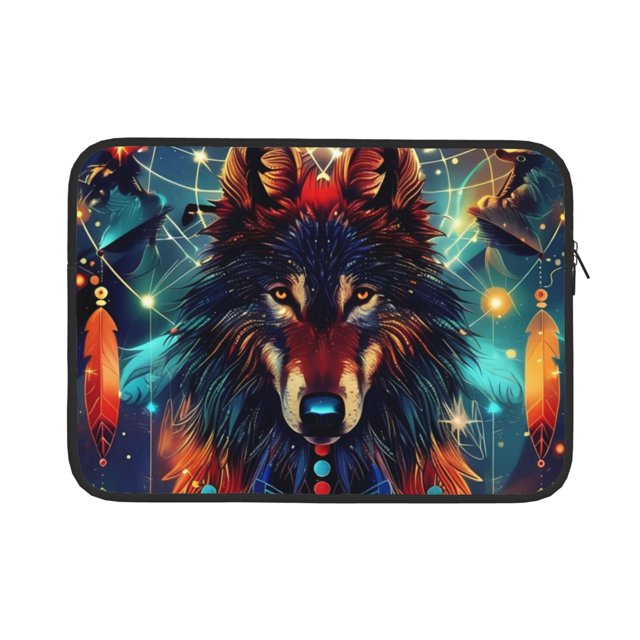 Cauagu Mystic Wolf Dreamcatcher Print Laptop Sleeve Case, Laptop Cover
