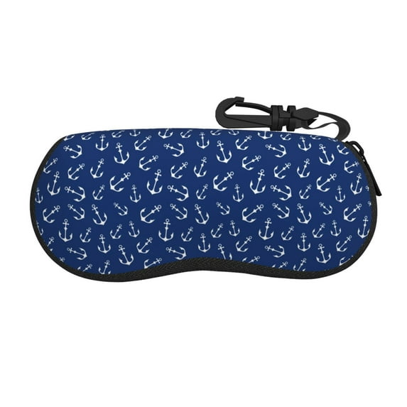 Cauagu Nautical Anchors Pattern Unisex Glasses Case,Zipper Protective Fabric Sunglass Case with Clip Soft Case Horizontal Protective Pouch for Sunglasses Eyewear