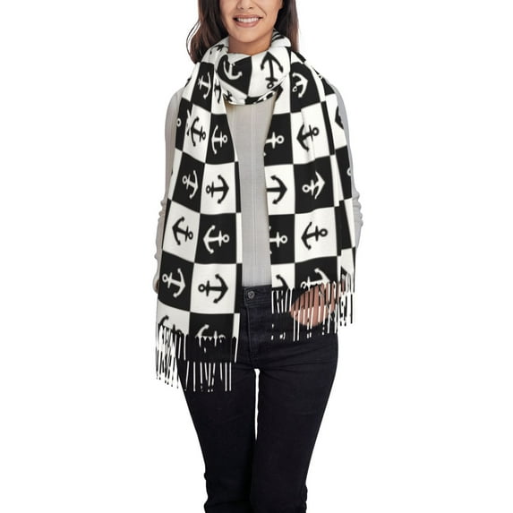 Cauagu Nautical Anchors1 Print Women Wrap Shawl tassels Scarves Retro Scarf 77.6"X28.3"