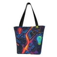 thumbnail image 1 of Cauagu Neon City Map Print Canvas Aesthetic Tote Bag for Women Beach Bag Shopping Bags Shoulder Bag Reusable Grocery Bags, 1 of 7