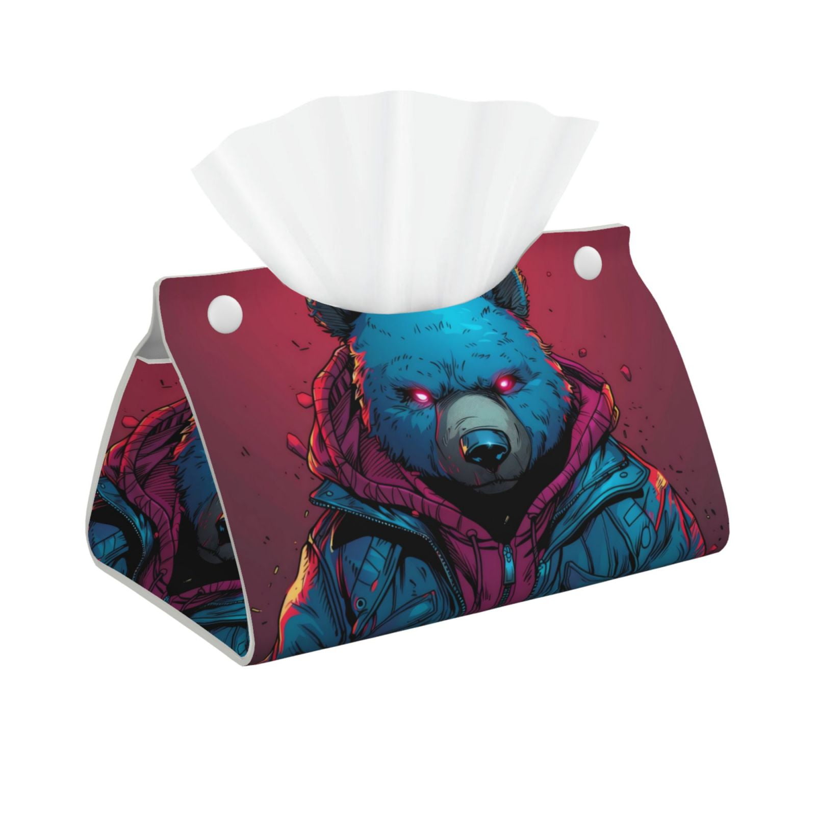 Cauagu Neon Cyberpunk Blue Bear for Large Tissue Box Cover