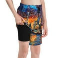 thumbnail image 1 of Cauagu Neon Shanghai Cityscape Night Print Swim Trunks for Men,Youth Boys Swim Shorts Compression Liner Beach Shorts Boys' Swimming Shorts 7-20 Years Bathing Suit-Medium, 1 of 7