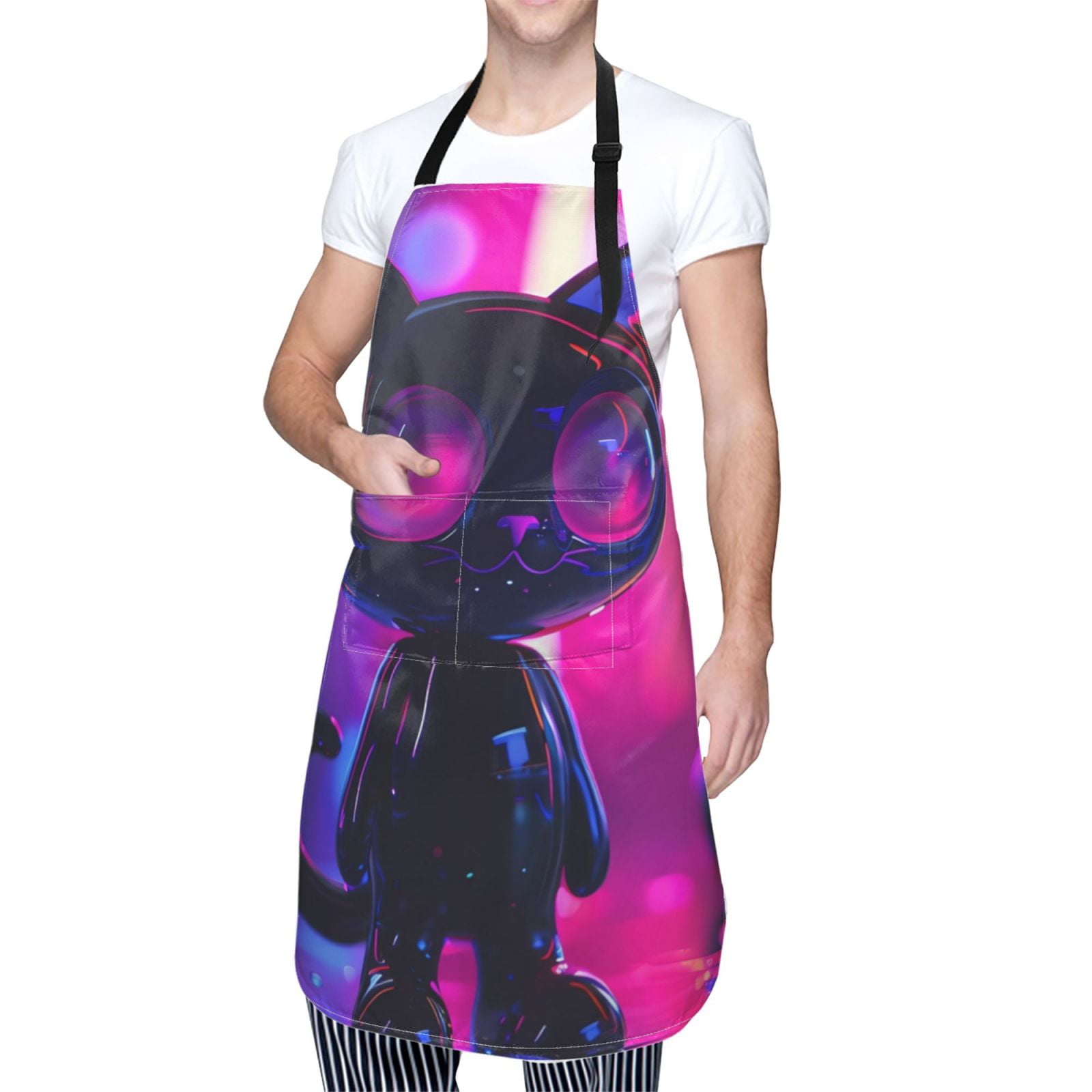 Cauagu Neon Toy Cat Reflections Aprons with Pockets,Waterproof Apron