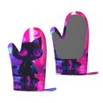 thumbnail image 1 of Cauagu Neon Toy Cat Reflections Print Oven Mitts 2 Piece Set,BBQ Gloves Grilling Gloves Kitchen Silicone Oven Gloves Heat Resistant Oven Mitts for Barbecue Cooking & Baking, 1 of 6