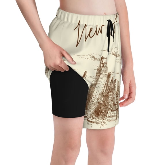 Cauagu New York Print Swim Trunks for Men,Youth Boys Swim Shorts Compression Liner Beach Shorts Boys' Swimming Shorts 7-20 Years Bathing Suit-X-Large