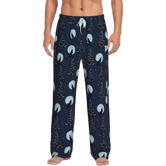 Cauagu Night Forest Wolf Mens Pajama Pants Sleep & Lounge Pants,PJ Bottoms with Pockets-Medium