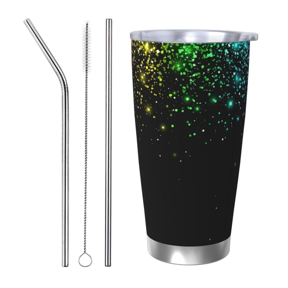 Cauagu Night Rainbow Sparkles Pattern 20oz Tumbler,Stainless Steel Vacuum Insulated Tumbler with Lid Insulated Coffee Mug Thermal Cup with Splash Proof Sliding Lid-Straw Three-piece Set