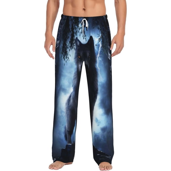 Cauagu Night Scene of Wolves Mens Pajama Pants Sleep & Lounge Pants,PJ Bottoms with Pockets-Medium