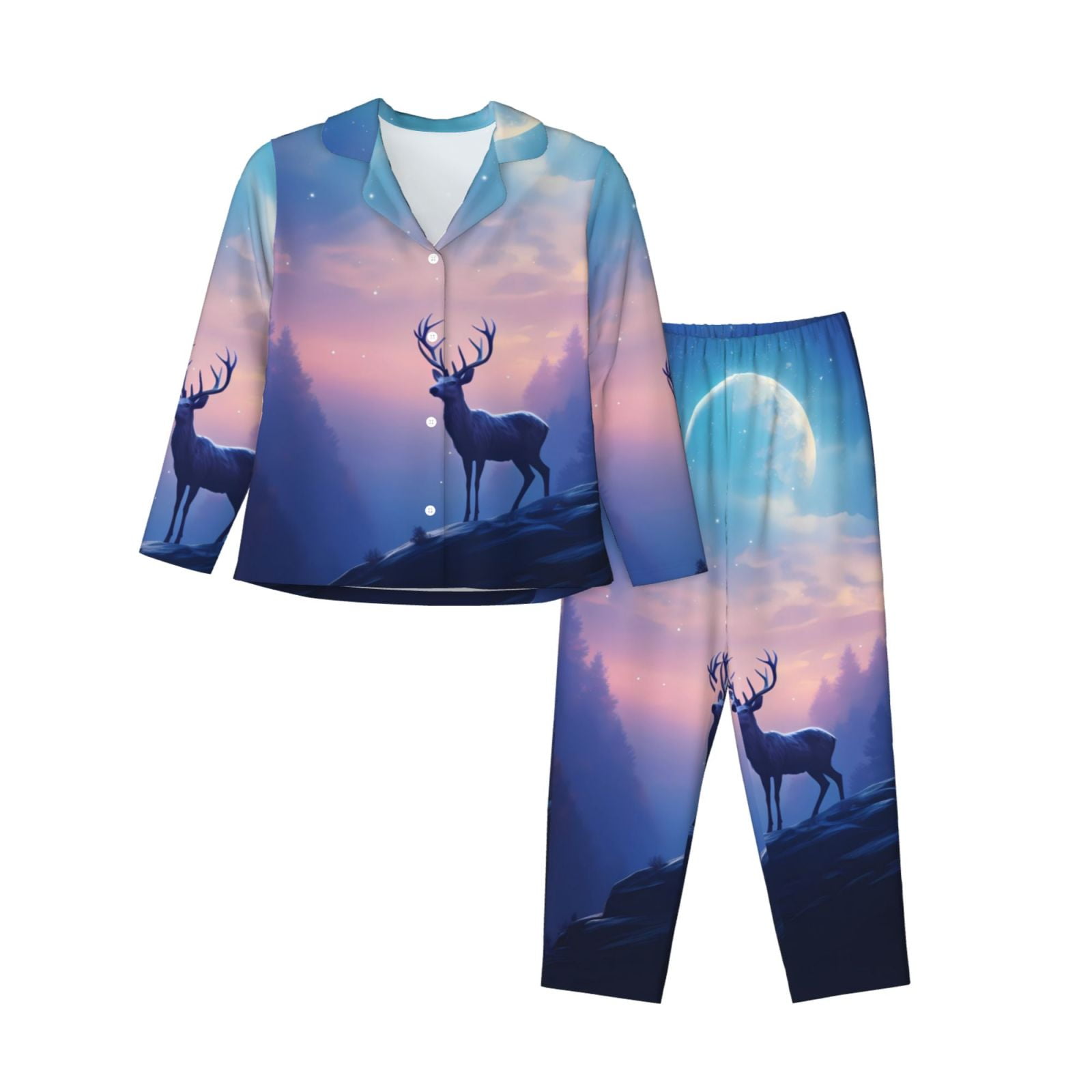 Womens Short Sleeve Pajama Set Button Down Cotton Sleepwear Set Lapel