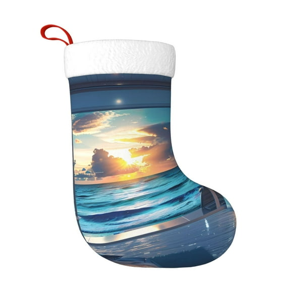 Cauagu Ocean View Bedroom for Christmas Stockings,1-Pack Large Xmas Stocking Holiday and Farmhouse Stocking Fit for Christmas Holiday Party Decoration(17.7*11 Inch)