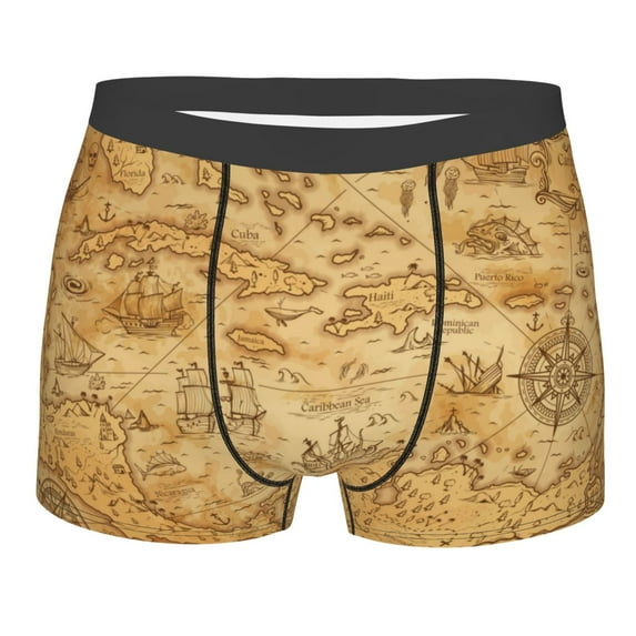 Cauagu Old Vintage Map Of Sea Print Boxer Briefs for Men,Comfortable Breathable Men's Underwear Moisture Wicking Underpants -Medium