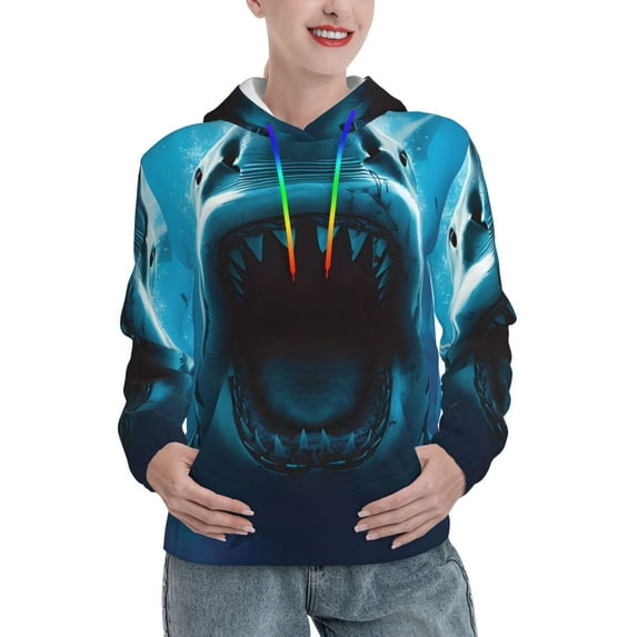 Cauagu Open-Mouthed Shark for Women's Hooded Sweatshirts Pullover Hoodie for Women Fall Workout Sweat Long Sleeve Preppy Sweatshirts-Medium
