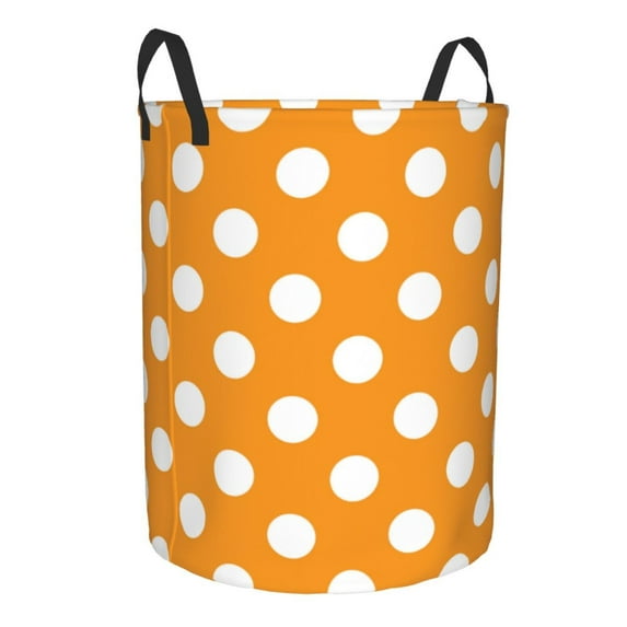 Cauagu Orange And White Polka Dot for Laundry Basket,Collapsible Organizer Basket for Storage Bin Toy Bins Gift Baskets Bedroom Clothes Children Nursery Hamper -Small