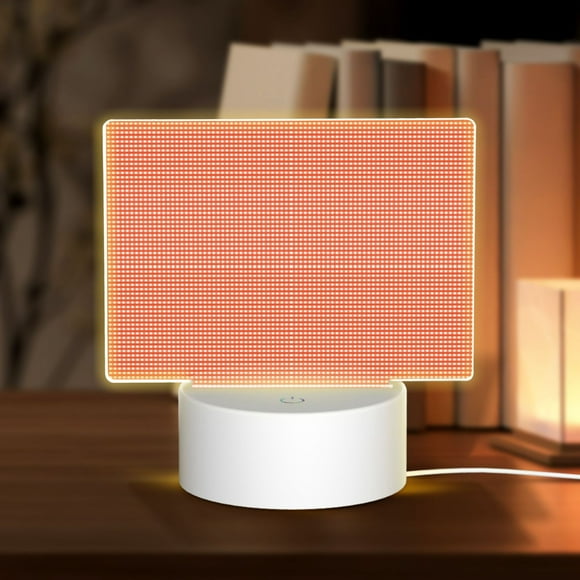 Cauagu Orange Gingham for Rectangle Acrylic Night Light - Acrylic Modern Bedside Light with LED Light Lamp Base - Decorative Night Lamp for Restaurant Bar Cafe Shop