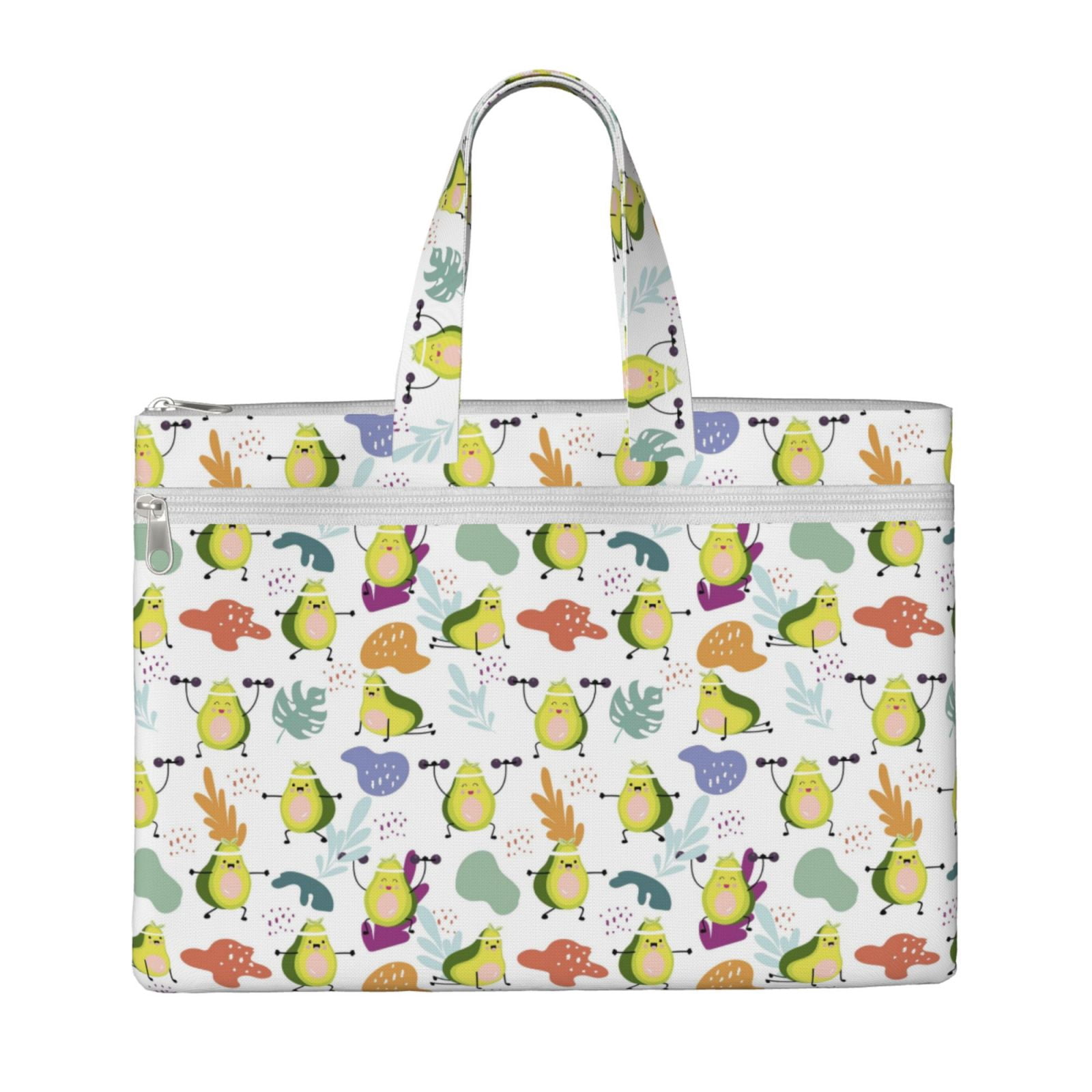Cauagu Orange Green Avocado Pattern Canvas Tote File Bag, Zipper Tote ...