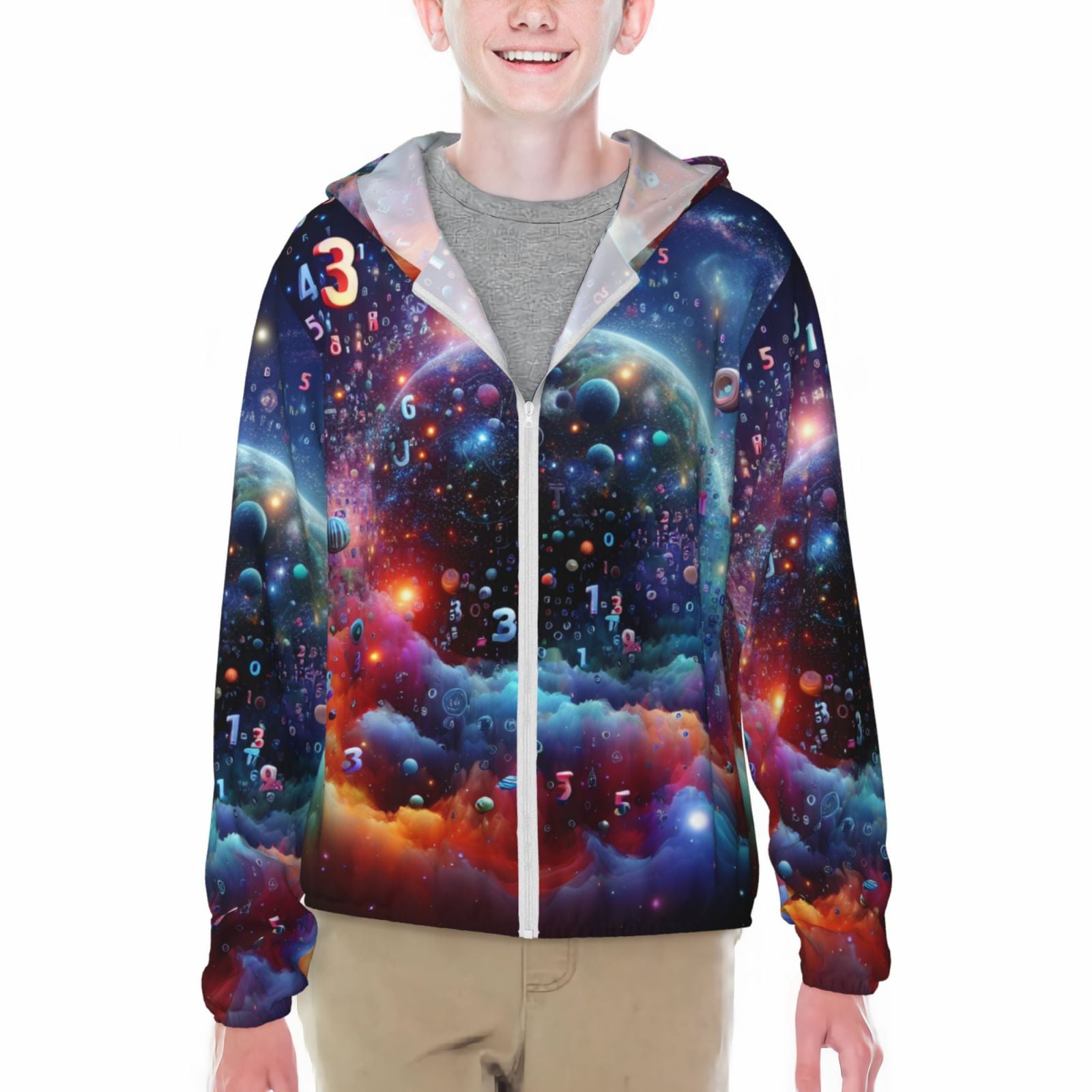 Cauagu Outer Space Floating Numbers And Letters Print Sun Protection ...