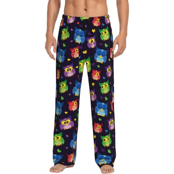 Cauagu Owls And Hearts Mens Pajama Pants Sleep & Lounge Pants,PJ Bottoms with Pockets-Medium