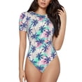thumbnail image 1 of Cauagu Palm Leaves Women's Crew Neck Round Short Sleeve T Shirts Tops Bodysuit Daily Jumpsuit-Small, 1 of 7