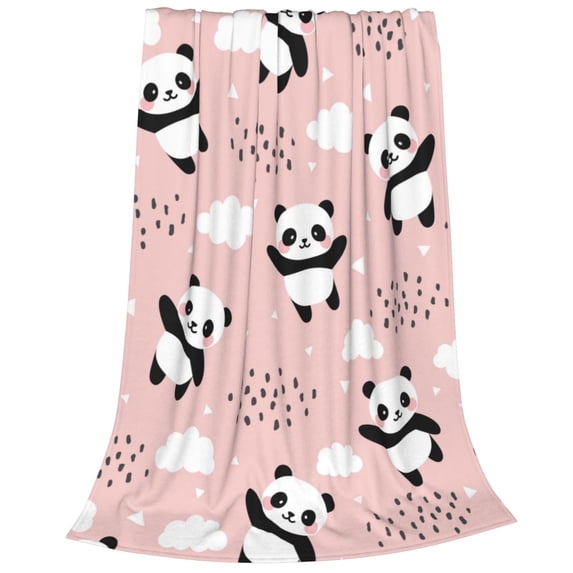 Cauagu Panda Flying in the Sky Between Clouds and Star Pattern Flannel Bed Blankets,Fleece Blanket Comfortable Air Conditioning Blanket for Sofa Bed Travel Couch & Living Room -60"x50"