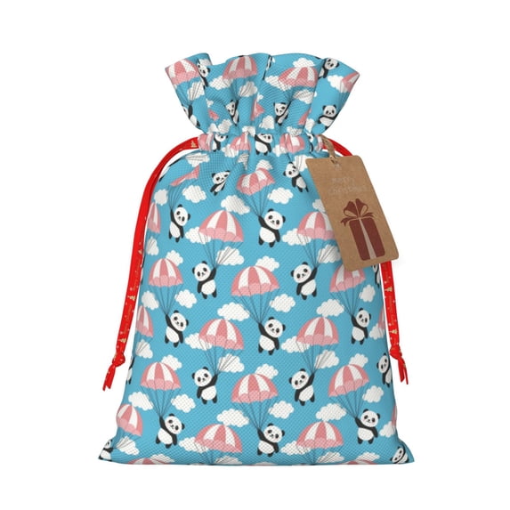 Cauagu Panda Flying in the Sky Pattern Christmas Gift Bag,Drawstring Xmas Gift Bags Holiday Gift Wrapping Gift Pouch with Tag Holiday Gift Bags Party Favor Bags,1PCS-Medium