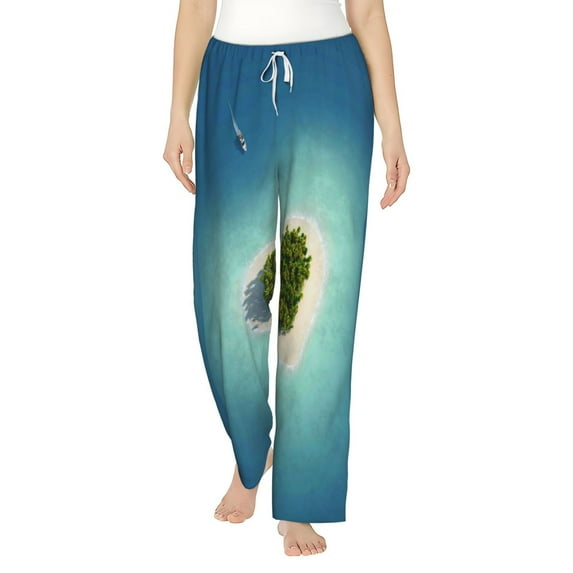 Cauagu Paradise Island Pajama Pants for Women Loose Fit Wide Leg Trouser Pants Casual Elastic Waist Drawstring Lounge Pants
