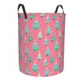Cauagu Pastel Christmas Trees on Pink for Laundry Basket,Collapsible