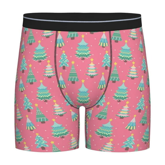 Cauagu Pastel Christmas Trees on Pink Print Men's Boxer Briefs, Funny & Cute Underwear Elastic Waistband Briefs Ideal Gift for Men,1-Pack
