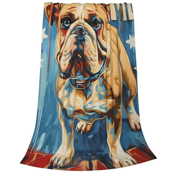 Cauagu Patriotic Bulldog Welcome Pattern Flannel Bed Blankets,Fleece Blanket Comfortable Air Conditioning Blanket for Sofa Bed Travel Couch & Living Room -50"x40"
